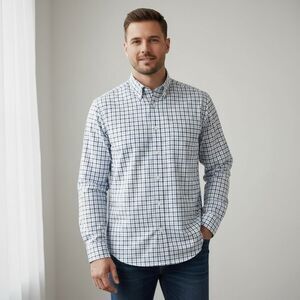 Peter Millar Jameson Crown Light Long Sleeve Blue Button Front Shirt XXL